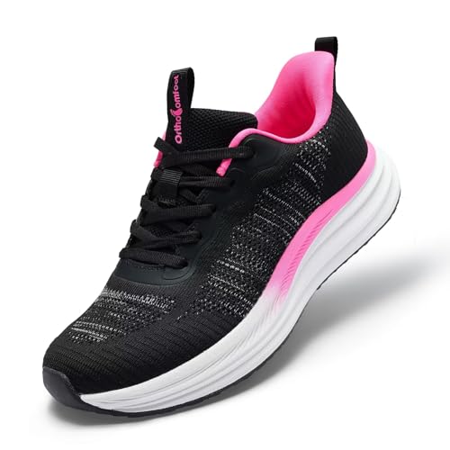 Women's Orthopedic Sneakers: Comfort Plantar Fasciitis Heel Spurs High Arch Orthotic Pain Relief Athletic Sneakers, Supportive Training Fashionable Wear Leisure Running Shoes Black Size 8