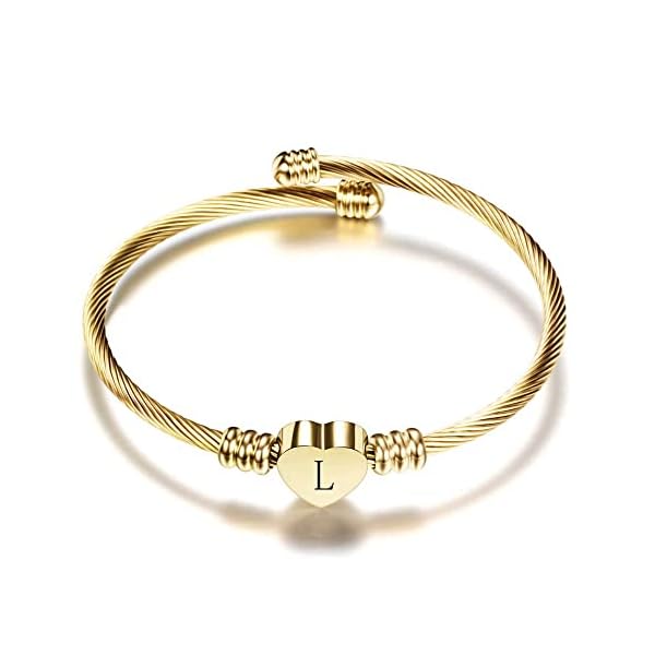 VQYSKO Gold Kids Bracelets for Girls-A to Z Stainless Steel Heart Initial Baby Girl Jewellery, Birthday Gifts for Girls Aged 2-10