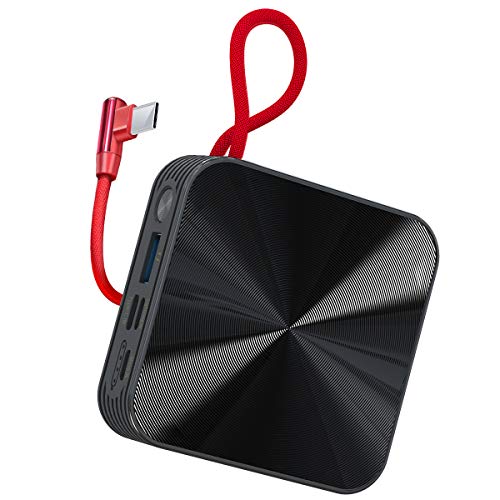 Portable Charger 10000mAh Power Bank,KONFULON Cellphone Charger,Ultra Compact Backup Battery with Built in Type-c Cable for Samsung Galaxy S10,S9,S8,Note 10/9/8,Google Pixel 4/3/2XL,OnePlus