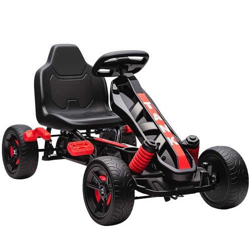AIYAPLAY Kart Pedales para Niños de +3 Años Go Kart con Embrague Automático Freno Ruedas Antideslizantes de EVA y Marco Metálico Carga 50 kg Rojo