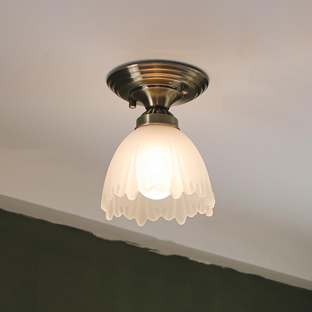 Nordic Vintage Living Room Ceiling Light White Glass Hallway Semi Flush Mount Ceiling Light Farmhouse Industrial Close To Ceiling Light Fixtures Small Ceiling Lamp For Front Porch Corridor Foyer