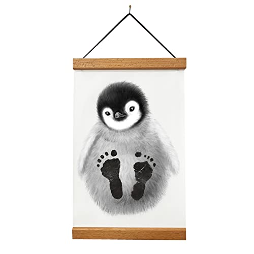 Image of Baby Penguin Footprint Kit - Shower Keepsake, Newborn Gift, Room Art, Personalized for Girls, Boys, Nursery Decor (A4 0-6 Months, Penguin)