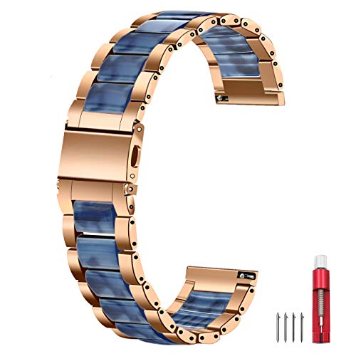 Kai Tian 時計バンド 20mm ステンレス メタル クイックリリースレジンウォッチバンドウォッチストラップ ローズゴールド ブルー