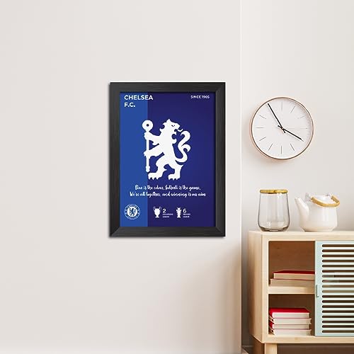 Image of TenorArts Chelsea Football Club Poster White Logo Laminated Photo Frame Painting with Matt Finish Black Textures(12 inches x 9inches)