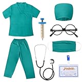 TonStyle Costume de Médecin pour Enfants, Ensemble de Blouse de Médecin Costume Enfant Garcon avec Accessoires, Costume d'halloween, Jouet D'Imitation et Cadeau pour Enfants Fille dès 3 Ans (M)