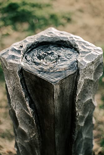 Xbrand 40.5" H Gray Fiberglass Outdoor Modern Pillar Stone Textured Underground Water Fountain With Auto Shut Off Pump, Includes Underground Tank #TOP7