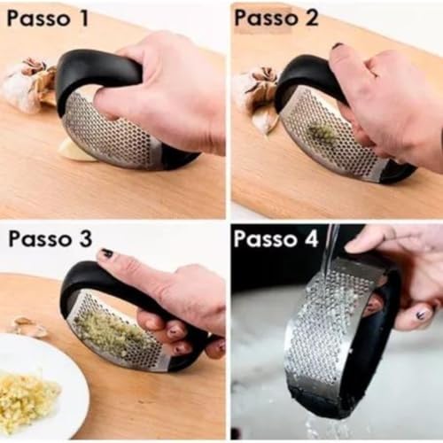 Espremedor de Alho Manual Inox Cozinha Amassador Triturador Ralador Cebola em Aço Inoxidável Ergonôm