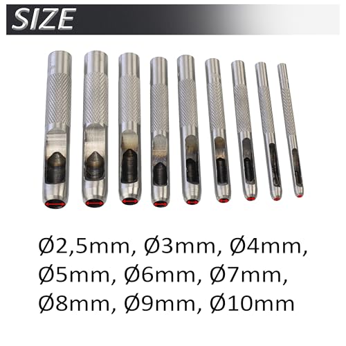 AERZETIX - C76308 - Satz von 9 Stanzwerkzeugen Ø2.5, 3, 4, 5, 6, 7, 8, 9, 10 mm stempel, hohl, perforator - länge von 82 bis 93 mm