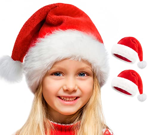 Doiurcs Santa Hat For Kid Boys And Girls, Large Christmas Hat, Xmas Holiday Oversized Velvet Hat For Children New Year Festive Holiday Party Supplies (Kid-2Pcs) #TOP1