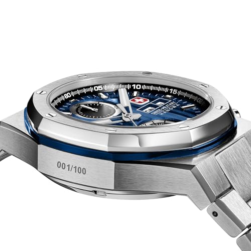 Image of SWISS MILITARY HANOWA Damask Legends Windstorm Blue Round Dial Swiss Made Automatic Watch for Men | SMWGL0007001