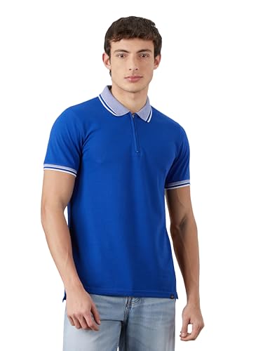 Image of Amazon Brand - Symbol Men's Cotton Rich Solid Zipper Polo Collar Tshirts | Half Sleeves | Plain-Regular Fit (Available in Plus Sizes)
