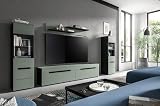 möbelando freiraum Wohnkombination Canu – Moderne Wohnwand mit 2 Vitrinen & Lowboard, 272 cm, Smoke Green/Basalt Grau, FSC®-Zertifiziert