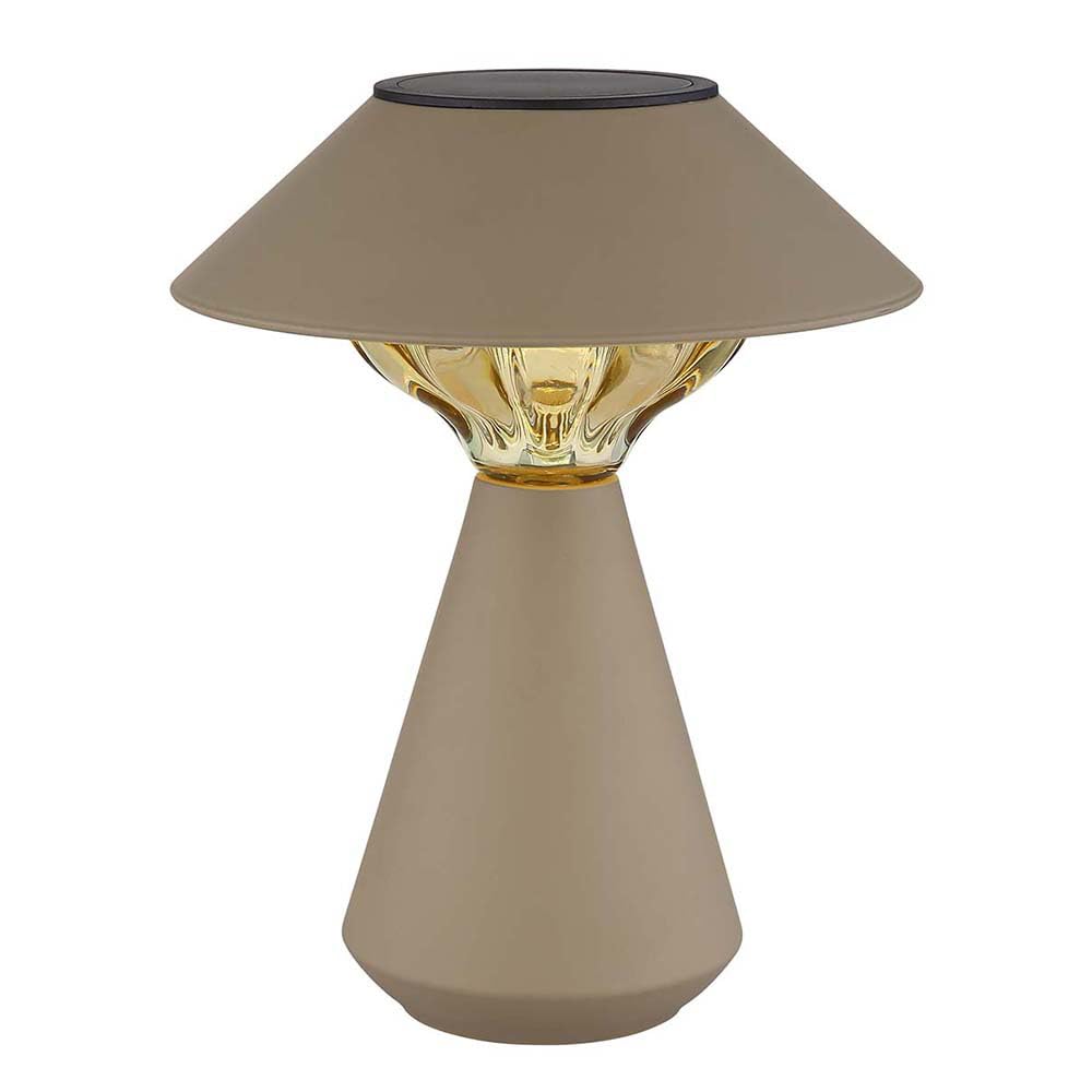 Solarlampe Tischleuchte Außenlampe sandfarben LED Gartenlampe Balkonlampe, Edelstahl, LED 3000K warmweiß, H 23 cm