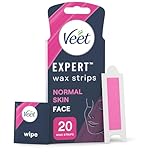 Veet Expert Cold Wax Strips for Face, Normal Skin, 20 Count with 4 Shea Butter Finish Wipes - Effective Hair Removal Solution