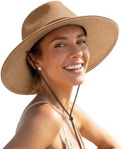 FURTALK Womens Summer Straw Sun Hats Wide Brim Panama Fedora Beac...