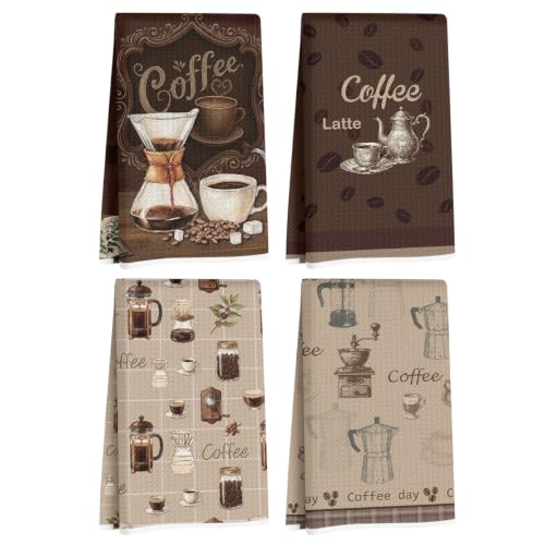 Vintage Coffee Kitchen Towels Decorative Set of 4, Coffee Bar Tea Towels