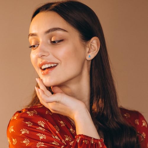 Natural Larimar Stud Earrings for Women in Sterling Silver, Gemstone Gifts for Her Birthday, Anniversary, Graduation, Thanksgiving (Bezel-Set, Round/Oval/Pear)4