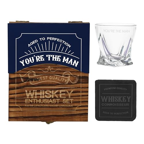 Pavilion - Posavasos de pizarra de pizarra de 11 onzas, con caja de madera, 325 ml, juego de regalo para marido, novio, padrino de boda, padrino