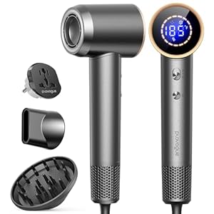 PLAVOGUE Dual Voltage Travel Hair Dryer with Diffuser, High-Speed Ionic Blow Dryer for Women, Fast Drying, Low Noise, Lightweight, No Heat Damage, European Travel 110V-120V/220V-240V (Grey)