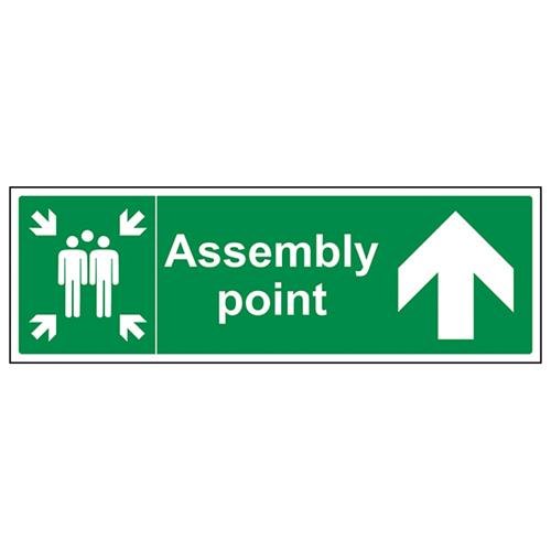 V Safety Assembly Point Arrow Up Sign - 450mm x 150mm - 1mm Rigid Plastic