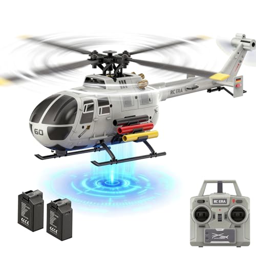 Ssccgym 248MM C186S BO-105 6CH Remote Controlled Helicopter for Adults Beginners RC Heli 1/48 Aileronless 6-Axis Gyroscope Air Pressure Hold & Optical Flow Position 3D Rolling RTF (2Batteries)