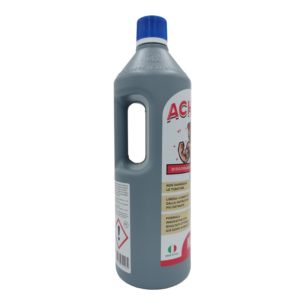 ACHILLE Disgorgante Disotturante Liquido Professionale Per Tubi e Scarichi WC Bagno, Cucina, Doccia e Vasca, Non danneggia le Tubature. NA92 ML 1000ML (Confezione da 12 PZ)