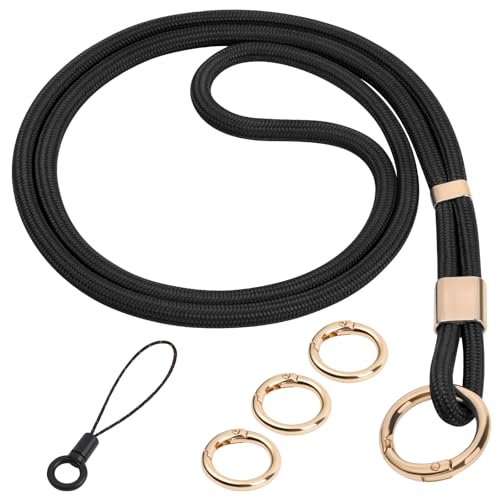 Flintronic Schlüsselband, Schlüsselbänder Umhängeband, Drehbarem Metallclip Abnehmbare Neck Lanyard Langes Handgelenk mit karabiner, Paracord Schlüsselanhänger Schlüssel Ausweise(Schwarz)