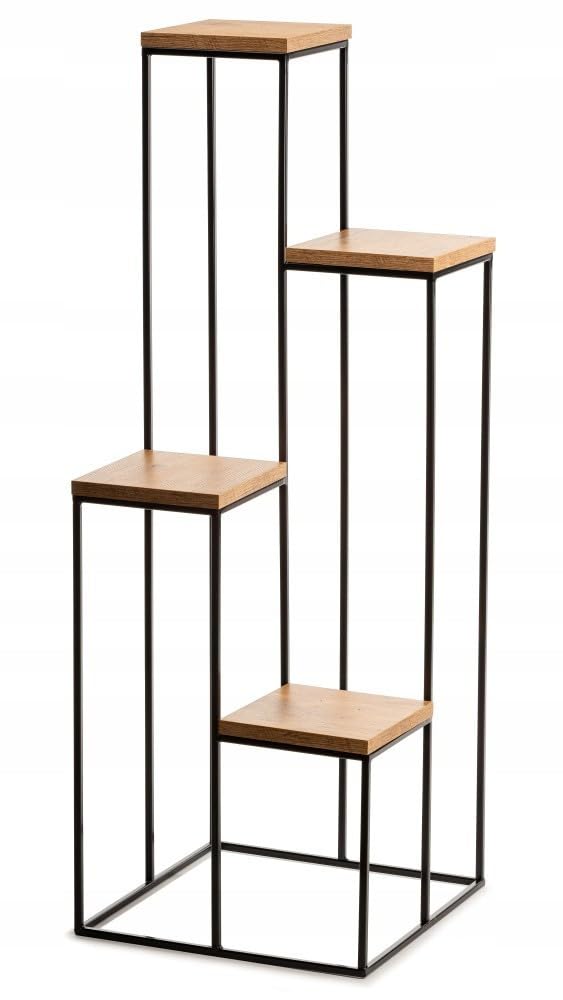 4 Etagen Blumentreppe Metall - Pflanzentreppe 110 cm Hoch - Blumenregal mit MDF-Platten in Eichenoptik - Solider Blumenständer für die Innendekoration