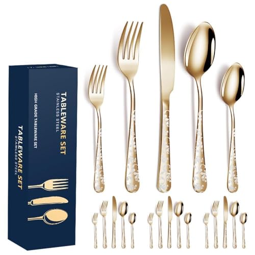 Snnozy Set di posate da 20 pezzi, in acciaio inox lucidato, set di posate, 4 coltelli, 4 forchette, 4 cucchiai, 4 forchette da tè, 4 cucchiaini