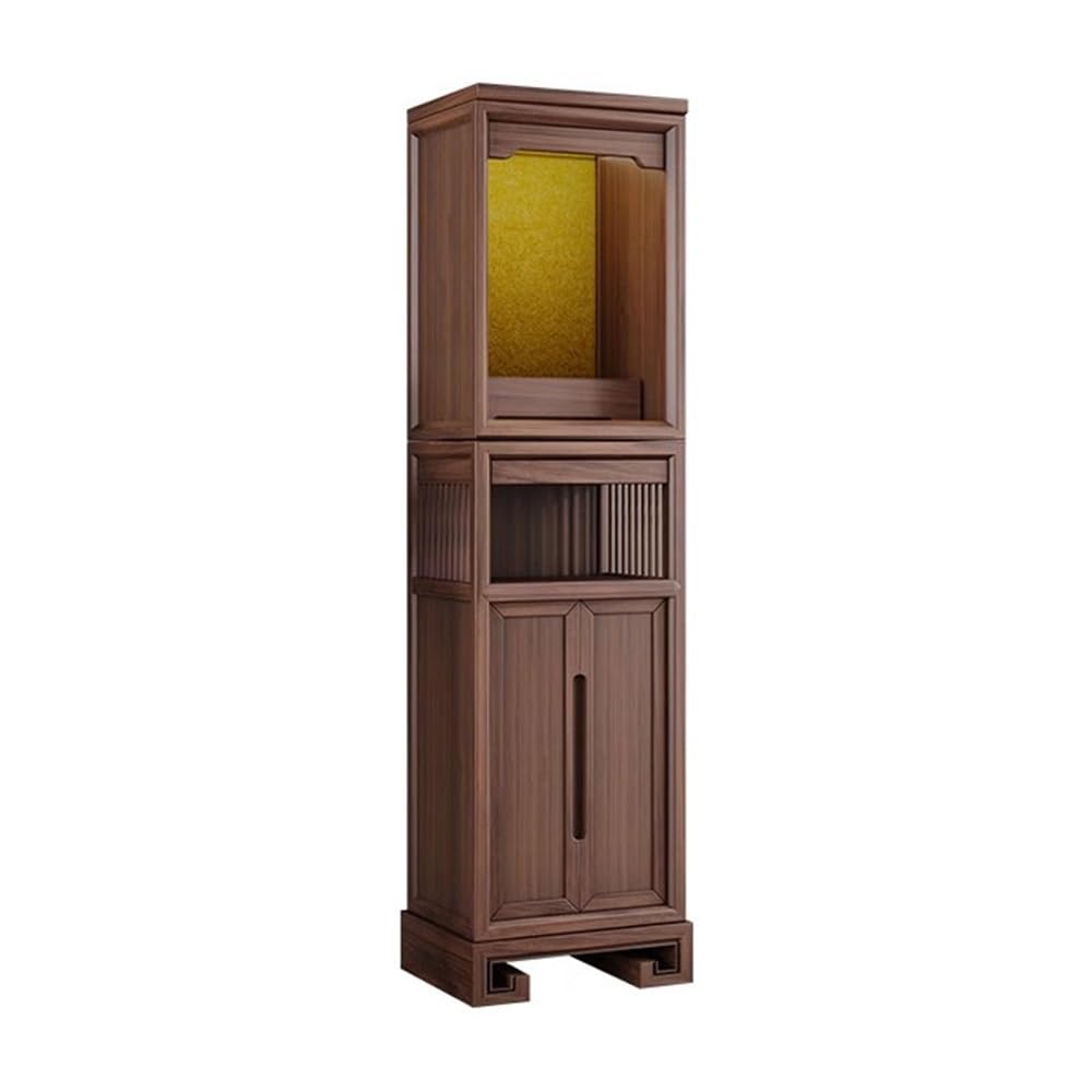 Mesa del Altar del Santuario Gabinete Vertical de Nogal Negro, Estilo Chino, Sencillo y con un Toque decoración Budista