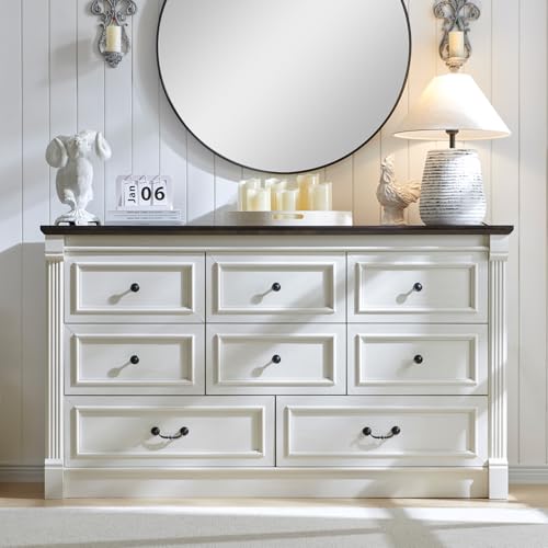 Farmhouse-61-W-Buffet-Cabinet-with-Storage-Wood-Rustic-Sideboard-Buffet-Cabinet-w8-Drawers-Coffee-Bar-Cabinet-wRoman-Column-Versatile-Storage-Cabinet-for-Living-Room-Dinning-Room-White Farmhouse 61 W Buffet Cabinet with Storage Wood Rustic Sideboard Buffet Cabinet w8 Drawers Coffee Bar Cabinet wRoman Column Versatile Storage Cabinet for Living Room Dinning Room White