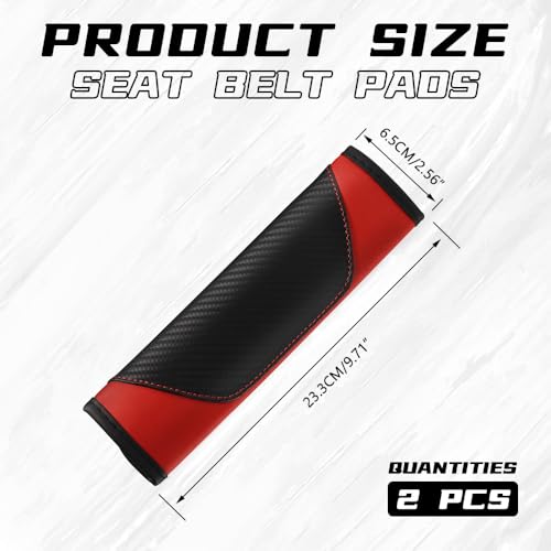 2PCS Car Seat Belt Cover Pad, Soft Carbon Fiber Leather Seatbelt Shoulder Protector for a More Comfortable Driving, Universal Safety Belt Strap Cover to Protect Your Neck (Red) - Image 3