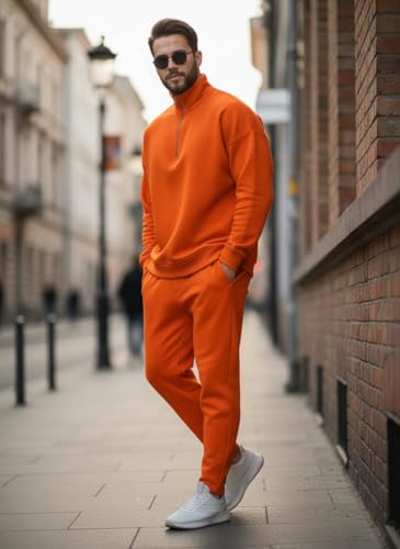 Image of Mack Jonney Solid Half Zipper Track Suit for men | Co-ord Set | Warm Fleece Tracksuit Set | Full Sleeve Sweatshirt
