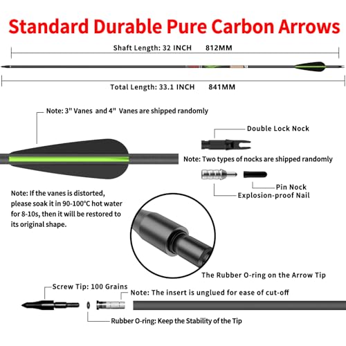 Image of sanlida 100% Pure Carbon Hunting Arrows, Olympic-Grade 10 Spines Deflection (Unique), 0.001 inch /0.003 inch /0.006 inch Straightness, Buy 12 Get 12 Free /Buy 6 Get 6 Free, for Compound & Recurve Bows (12 /24PCS)