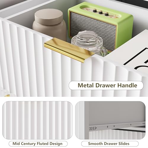 Image of HUANLEGO 48 inch W Tall Fluted Dresser for Bedroom with 8 Drawer, White | Mid Century Modern Dresser for Closet, Anti-Tipping Design, Wooden Dressers & Chest of Drawers for Living Room, Home Office