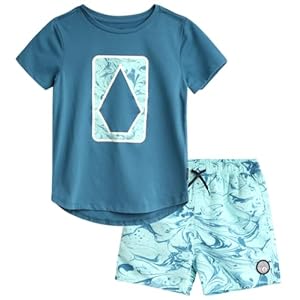 Volcom Boys’ Bathing Suit Set – 2 Piece Short Sleeve T-Shirt and Boardshorts Swimsuit Trunks – Swimwear Set for Boys (2T-7)