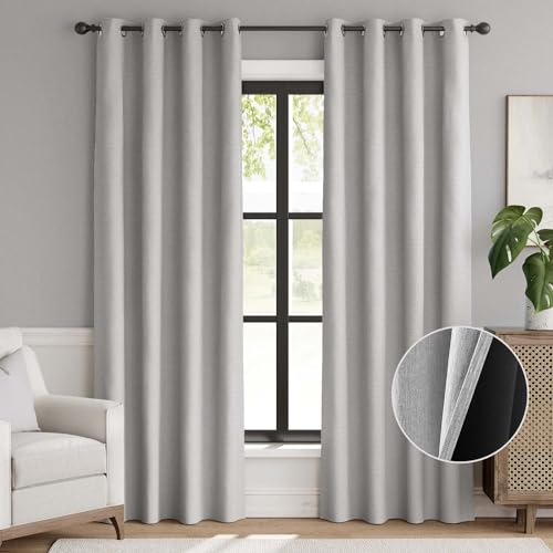 JINCHAN Blackout Faux Linen Curtains 213CM Length Thermal Insulated Room Darkening Grommet Top Window Drape Curtain for Living Room Bedroom 1 Panel Greige