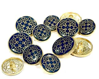 REENA Dark Blue Taigun Golden 12pc Set (6 Big+6 Small) Metal Buttons Sew on Buttons for Coats Jeans Jackets etc. (Dark Blue Taigun Golden 12pc Set (6 Big+6 Small) Dark Blue