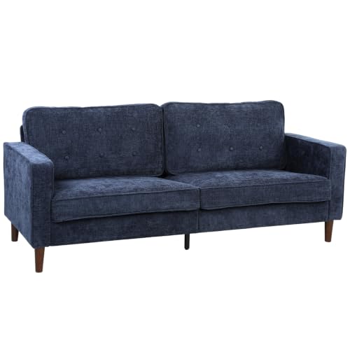 Image of HOMCOM 3 Seater Sofa, Velvet-Feel Fabric Couch with Deep Seat, Dark Blue