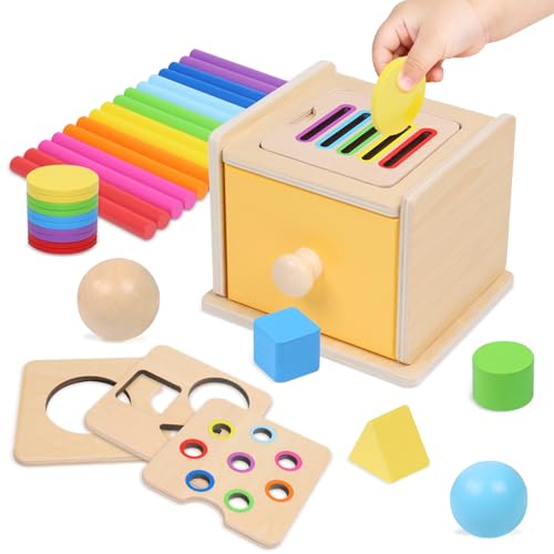YHHYTOY Montessori Toys for 1+ Year Old 4 in 1 Object Permanence Coin Box Ball Drop Color Sorting Sensory Fine Motor Skills Toys Shape Sorter for Toddlers 1-3 Gifts for 1 2 3 Year Old Girls Boys
