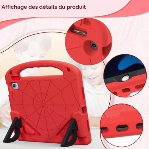 Coque iPad A16 2025 protège écran enfant pour dessiner et voyager en rouge - 6