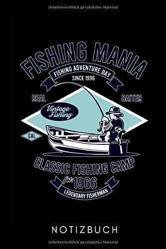 FISHING MANIA FISHING ADVENTURE DAY SINCE 1996 NOTIZBUCH: A5 TASCHENKALENDER Geschenk für Angler Fischer | Angelsport | Angelzubehör | Geschenke für ... | Angelausrüstung | Geschenkidee Angeln
