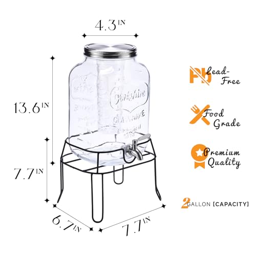Image of 2 Gallon Glass Drink Dispenser,Beverage Dispenser with Stand,Lemonade Dispenser with 304 Stainless Steel Spigot Leakproof for Entertaining Guests, Picnic,Hosting Parties (Pack of 2)