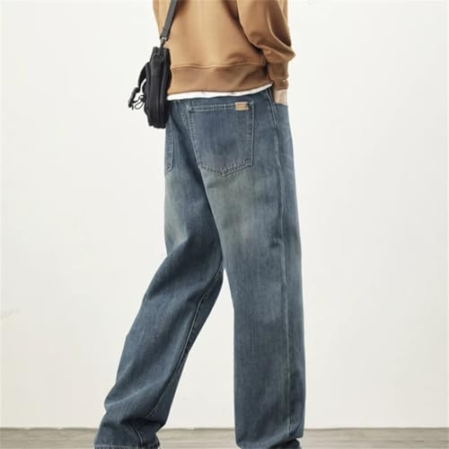 Men's Thick Jeans Fall Winter Loose Fit Wide Leg Straight Denim Pants Korean Casual Style4