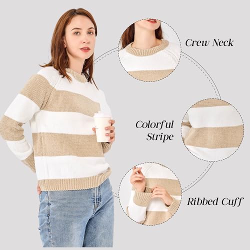 Image of Simple&Opulence Women's Chenille Sweater Crewneck Long Sleeve Pullover Ribbed Cuff Hem Round Neck Jumper Tops