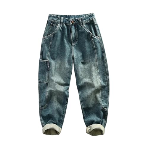 Spring Autumn Retro Cargo Jeans Pants Men Cotton Loose Casual Mens Trousers
