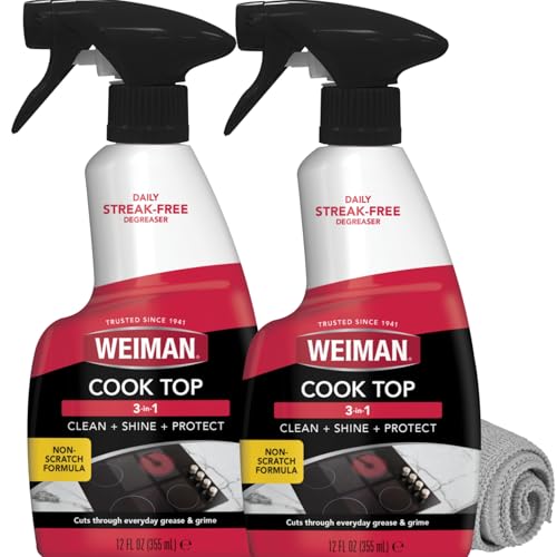 Weiman Cooktop Daily Cleaner & Polish For Ceramic; Glass; Induction Stovetops with Micro Fiber Buffing Towel Included; 12 oz 2 Pack