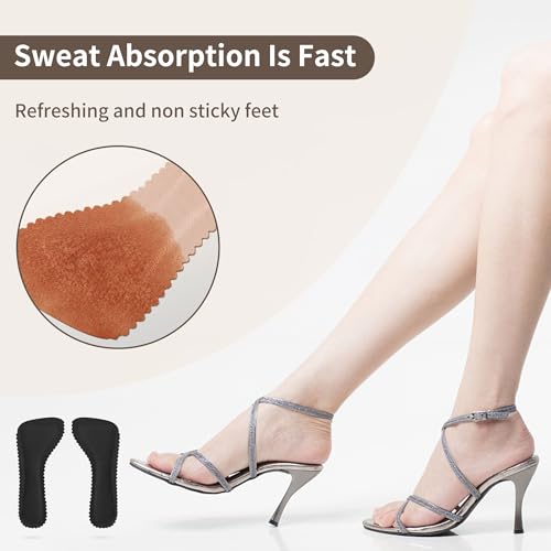 Image of SooGree Adhesive High Heel Insoles Women 3 /4 Cushioning Inserts, Anti-Slip Invisible Slim Inserts Liners Ball of Foot & Arch Support Insoles Sponge Leather Relieve Pain (4 Pairs Black)