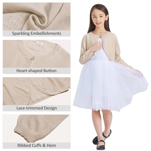 CUNYI Girls Sparkle Bolero Cardigans Long Sleeve Cropped Cardigan Shrug for Dresses Lightweight Knit Sweater Elegant4