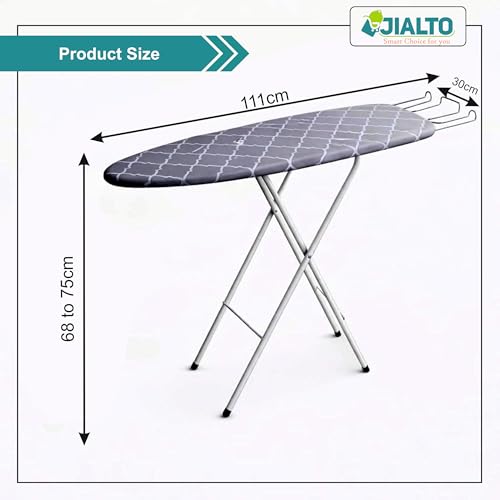 Image of JIALTO Vertical Ironing Board with 16 mm Metal Bracket, Adjustable Height Stand, Pure Cotton Cloth Cover, Foldable Iron Board for Home (Fashion Grid, A0-1 - 111 L X 30 W CM)